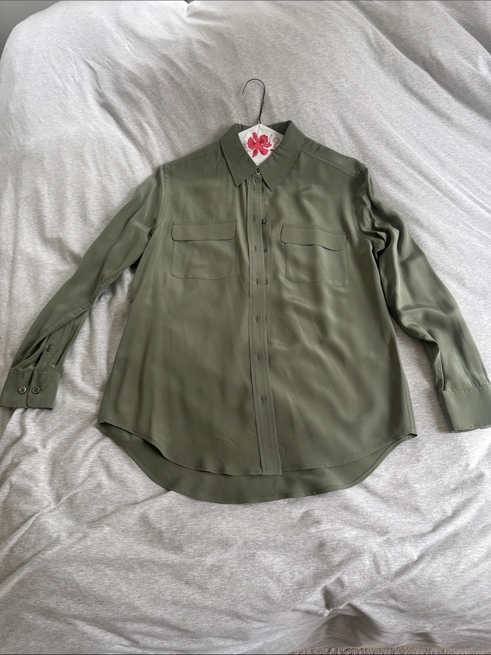 Equipment Olive Green Silk Button-Up Blouse